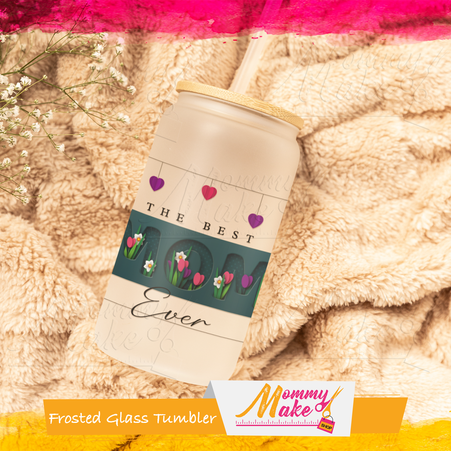 Frosted Glass Tumbler 16oz with Bamboo Lid and Straw – The Perfect Mother’s Day Surprise!